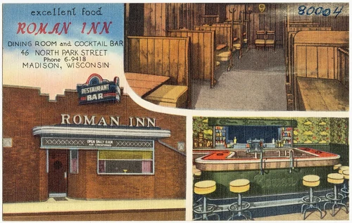 Excellent food, Roman Inn, dining room and cocktail bar, 46 North Park Street, Madison, Wisconsin